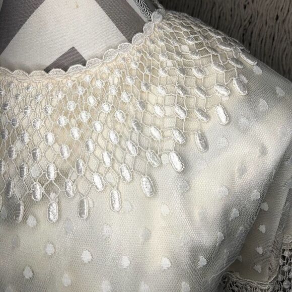 Jessica McClintock Cream Lace Overlay Blouse - Picture 3 of 9